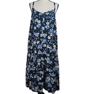 Torrid Blue Midi Challis Sleeveless Trapeze Dress Sz 2x (18-20) Fairy Whimsygoth
